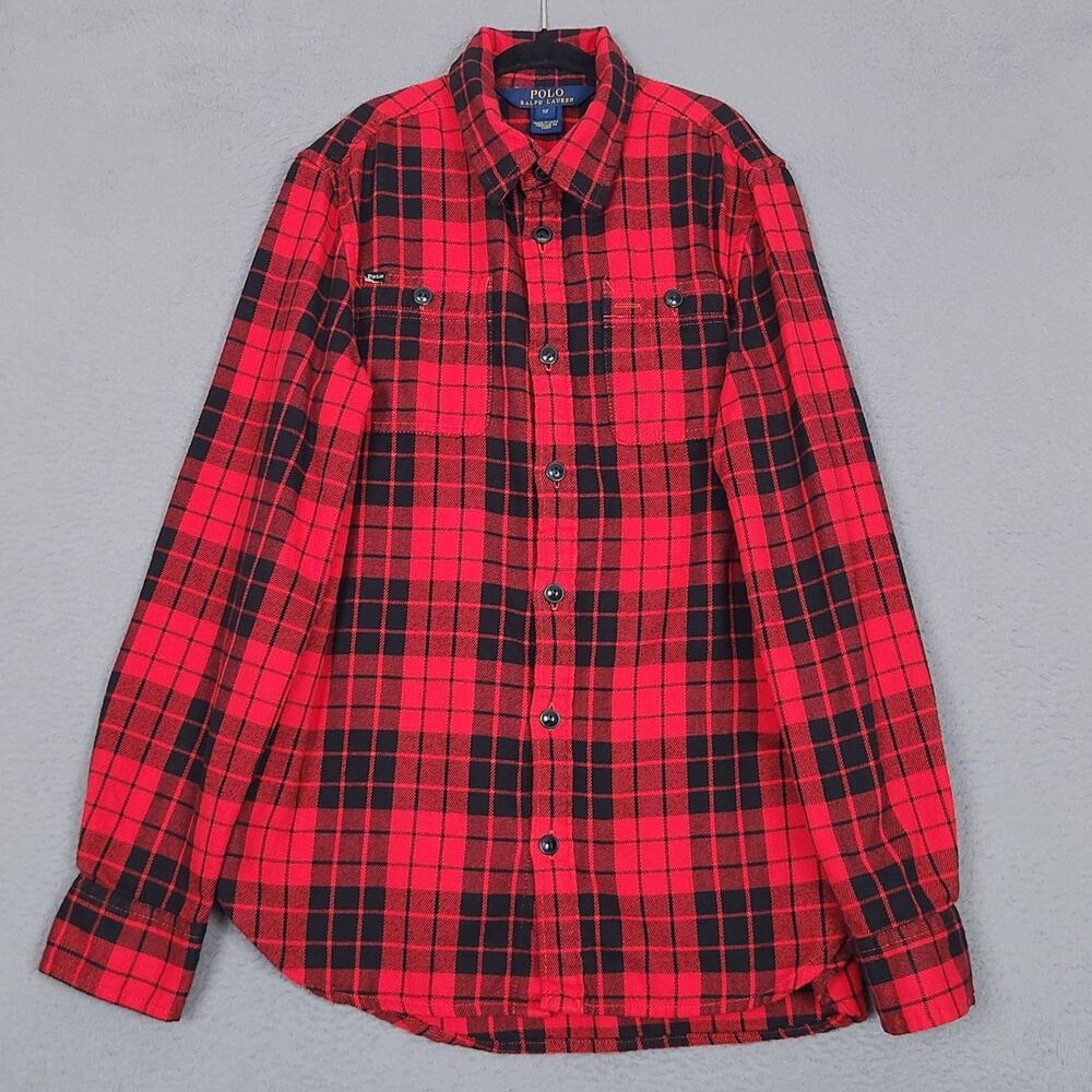Polo Ralph Lauren Shirt Boys 12 Red Plaid Flannel Long Sleeve Buffalo Check